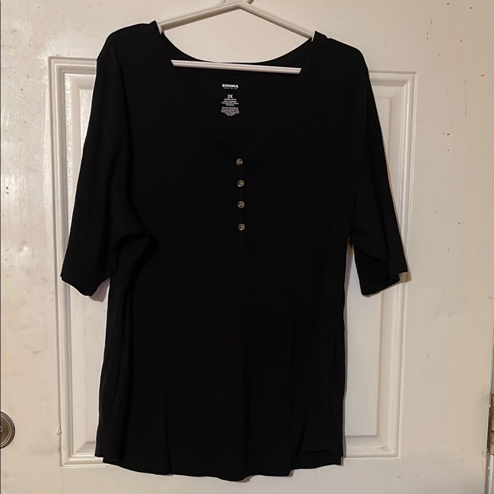 Sonoma Goods For Life Women’s Henley Top 2X Black Plus Size 3/4 Sleeve Casual